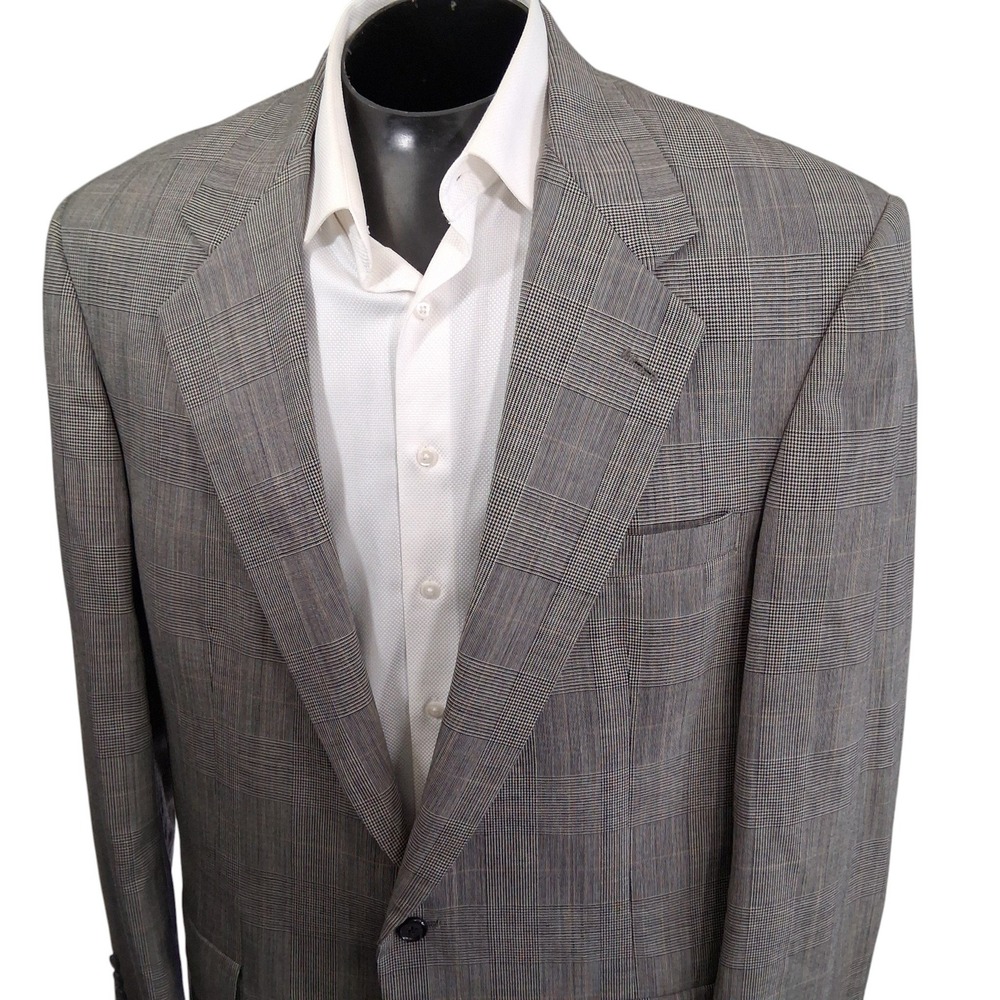 Palm Beach Blazer Mens 46L Light Gray Glen Plaid Wool 2-Button Sport Coat